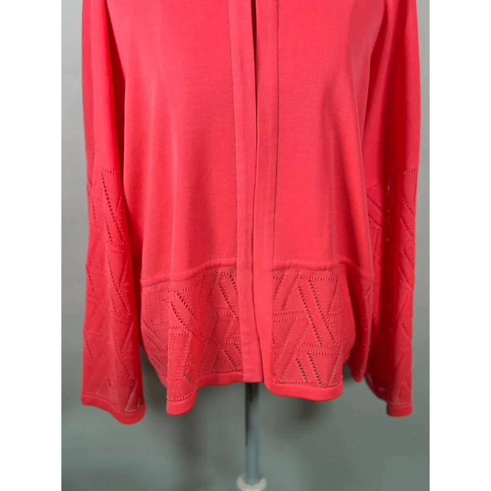 Misook Coral Pink Cardigan Diamond Cut-out Accents Boxy Artsy Chic Size XL